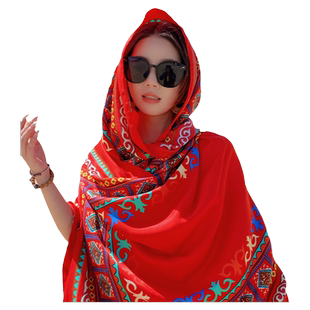 沙滩披肩防晒纱巾丝巾夏天旅游拍照民族风海边度假围巾百搭长款女