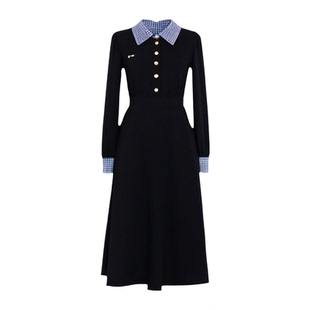 绮娑冬装新款大码胖妹妹显瘦连衣裙长款格子衬衫领收腰磨毛A字裙