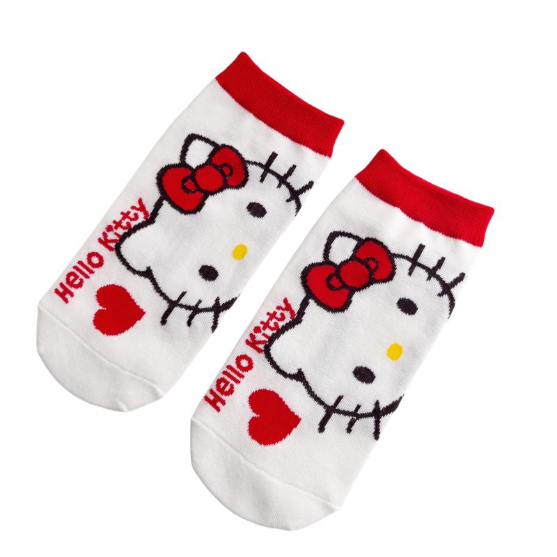 日系新款卡通袜子女可爱kitty猫咪短袜韩版女船袜猫猫白红色棉袜