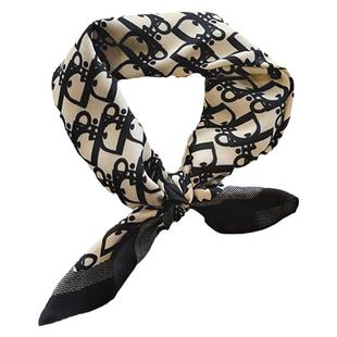 新款春季棉麻丝巾小方巾几何字母提花气质围巾女颈部搭配质感领巾