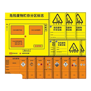 新版危废标识牌2023危险废物标识牌贴贮存设施警示牌仓库暂存间分区标志牌危废全套新国标提示牌有毒标签贴纸