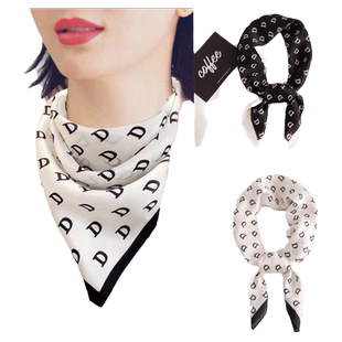 字母D小方巾三角丝巾女春秋夏季围脖子护颈搭配衬衫职业围巾70x70