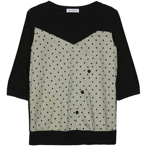 胖mm大码女装秋装2024新款韩版V领圆点拼接七分袖上衣潮