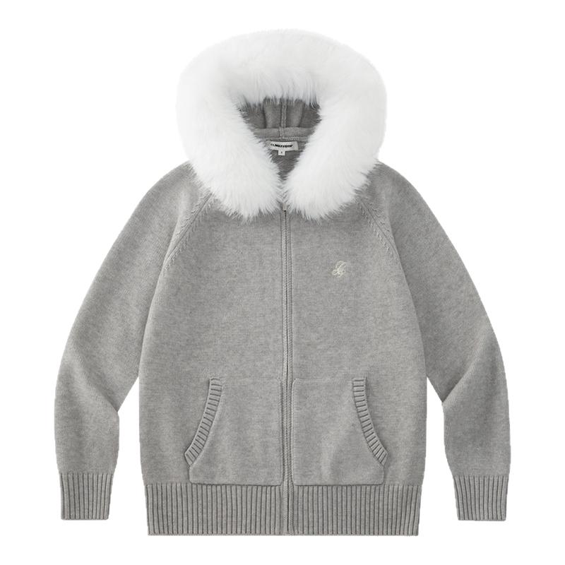 CLIMAX VISION48支包芯纱可拆卸连帽毛领保暖针织开衫毛衣外套