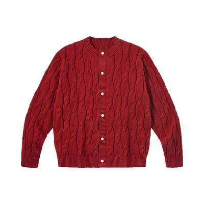 PSO Brand女装双股18支腈纶混纺麻花纹理短款修身开衫针织毛衣