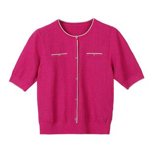 2025年新款美佰俪莱赛尔天丝针织衫女高级感小香风中袖上衣