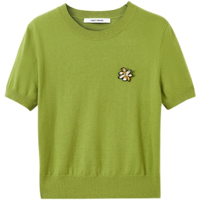 朗姿纯羊毛气质法式毛针织衫上衣高级感短袖羊毛衫2024年冬季新款