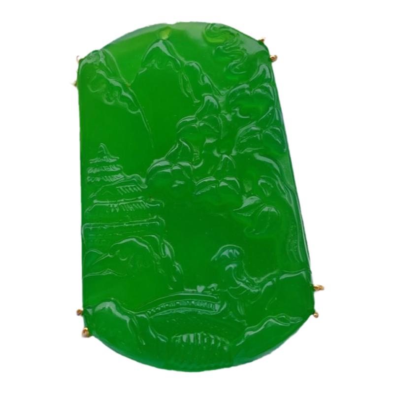 帝王绿山水牌挂件玛瑙冰种山水牌