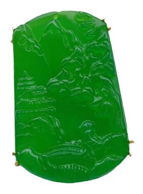 帝王绿山水牌挂件玛瑙冰种山水牌