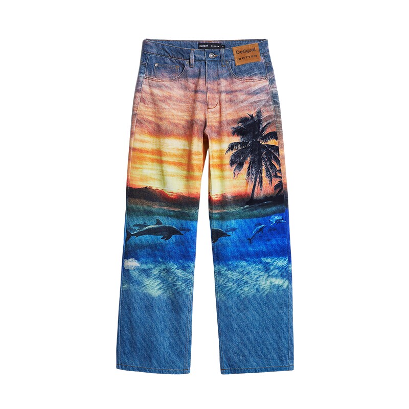 Desigual【BOTTER联名】海洋元素牛仔印花直筒牛仔裤