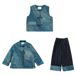 幼悠男童新中式套装2025冬季小立领外套一字盘扣无袖马甲多件套潮