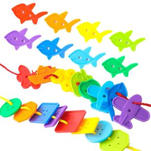 儿童益智玩具女孩精细动作训练宝宝纽扣穿线串珠穿绳形状认知积木