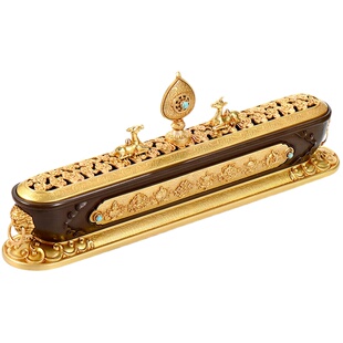 藏村.中式家用茶道全铜八吉祥祥麟线卧香薰香炉 室内桌面香插盒