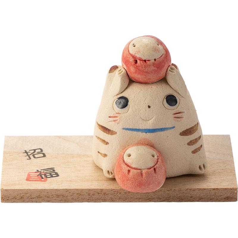 同合日本进口濑户烧手工粗陶可爱猫咪桌面摆件日式送礼小饰品