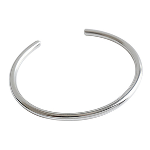 S990足银手镯女款光圈实心手镯光面开口手环女小众简约圆珠手链