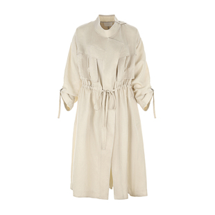 wana try亚麻法式设计感抽绳长款风衣26春季新品慵懒感休闲外套女