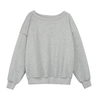 MULVAN 露思同款!灰色斜肩卫衣女设计感宽松套头长袖露肩上衣