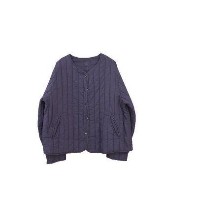 秋冬复古韩版宽松V领缝线轻薄棉服外套女 88036