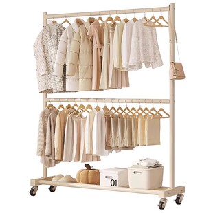 双层晾衣架挂衣架落地卧室内家用移动简易省空间晒衣服收纳置物架