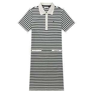 Hazzys哈吉斯翻领条纹撞色针织短袖连衣裙显瘦简约休闲夏季女裙子