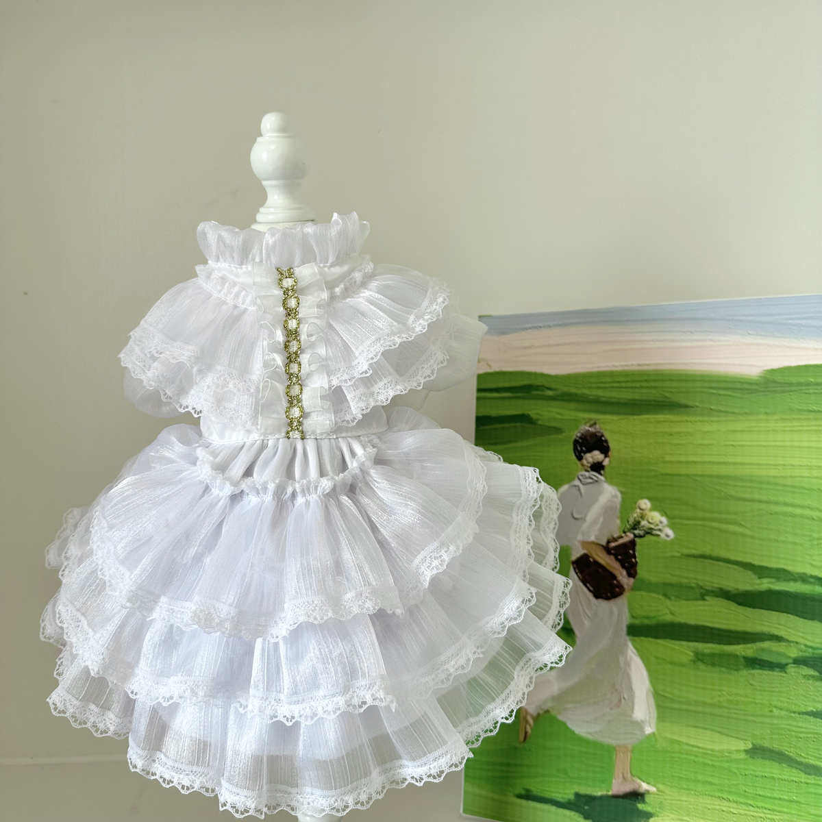 AW春夏2023新款狗狗猫咪泰迪比熊小型犬清纯洁白法式婚纱款蓬蓬裙