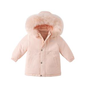 戴维贝拉儿童长款羽绒服女童加厚外套女冬季三防宝宝冬装新款童装