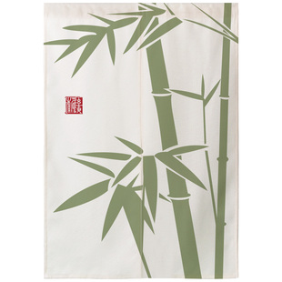 竹报平安新中式布艺门帘竹子系列中国风遮挡帘家用免打孔隔断帘子