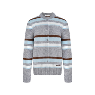 Kroche  云端软绒 柔软羊毛混纺纱线 撞色条纹 宽松针织开衫