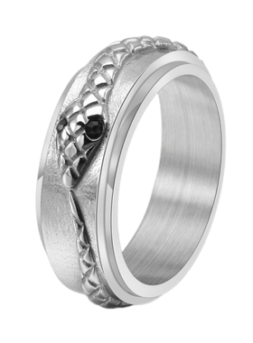 小众男女钛钢衔尾盘蛇可转动戒指