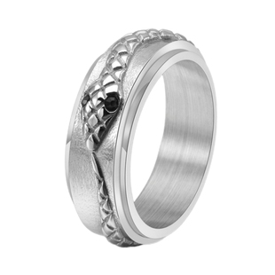 小众设计衔尾蛇可转动戒指网红个性帅气男女钛钢盘蛇指环嘻哈朋克