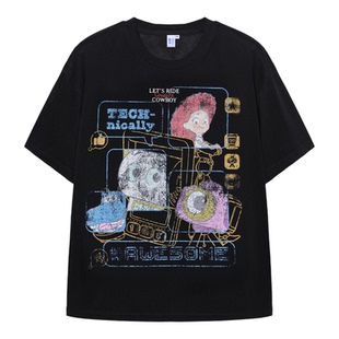 【新品】陈伟霆CANOTWAIT迪士尼玩具总动员做旧宽松男士短袖T恤