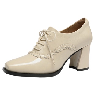 金利来女鞋2025秋季新款时尚百搭粗跟单鞋女高跟鞋方头英伦风皮鞋