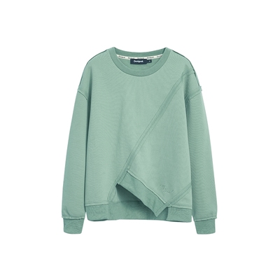 Desigual25秋冬新品宽松解构毛边拼接圆领套头长袖女士卫衣