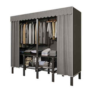 布衣柜加粗加厚全钢架家用卧室免安装折叠衣橱出租房简易储物柜子
