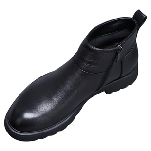 软皮面切尔西靴男款休闲百搭真皮舒适高帮皮鞋2025新款男士马丁靴