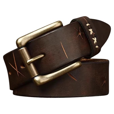 水洗复古做旧潮流真皮针扣腰带男