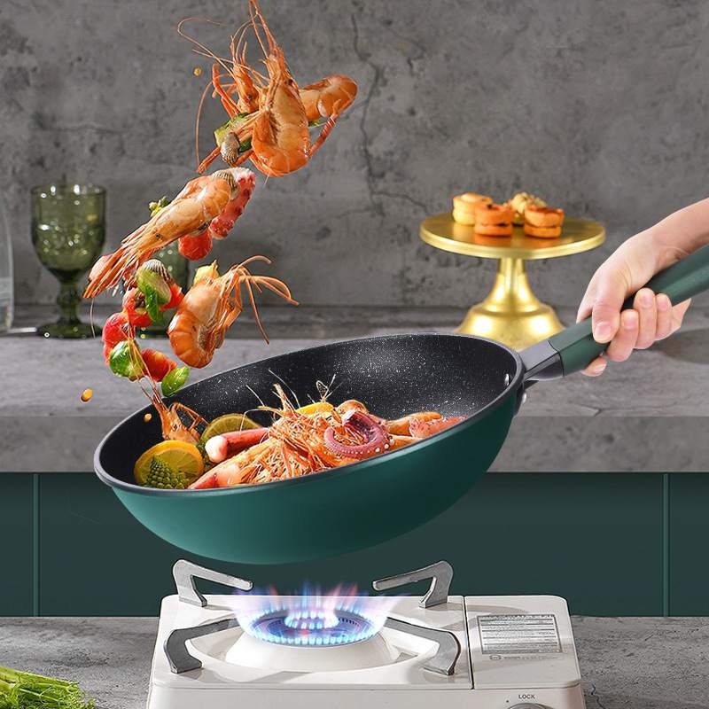 新款炫彩麦饭石无烟不煎锅炉灶礼品平底粘批发炒锅炒菜锅通用家用