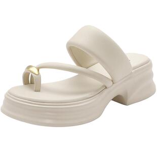 百丽女鞋厚底夹脚凉鞋女夏季新款鞋子海边增高户外拖鞋B1782BT4