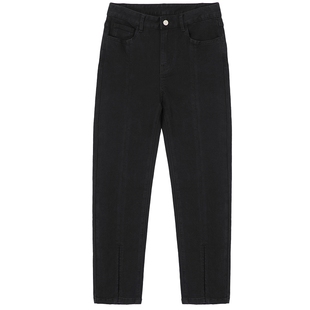 布景牛仔裤女春季新品时尚潮流水洗微弹黑色裤子九分裤0956