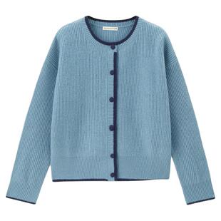 佐丹奴针织衫女装撞色边圆领宽松毛织开胸针织衫 05354706