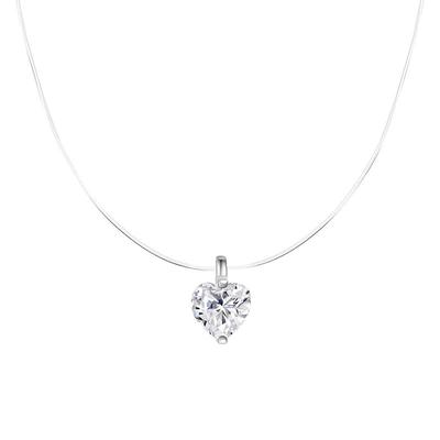 JXRXs925纯银爱心项链女隐形鱼线颈链锁骨链适合夏天戴的脖子配饰