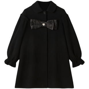 DIDDI 原创设计 黑色毛呢大衣女冬季新款时尚小众设计感羊毛大衣