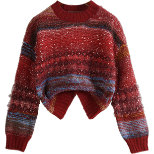 初中生女童毛衣12岁女孩本命年服2026冬新款加厚针织衫红色拜年服