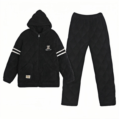 男珊瑚绒夹棉三层加厚家居服保暖