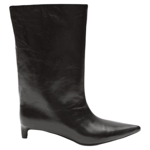 UDV时髦复古细跟短靴女2025秋季新款真皮单靴中跟宽筒靴子尖头