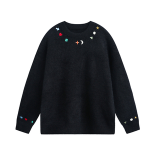 TIRED美式潮流领口设计感马海毛毛衣秋冬季情侣宽松线衣休闲上衣