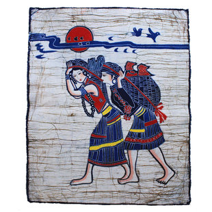 中号蜡染画佤族山行云南民族挂画餐厅茶室装饰画棉布手工特色礼品