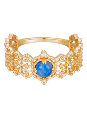 Dunli天然蓝晶石蕾丝镂空戒指