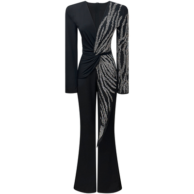 重工烫钻黑色连体裤女