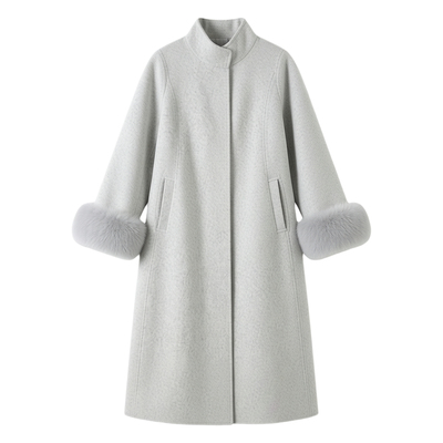 绵羊毛双面呢长款简约立领宽松